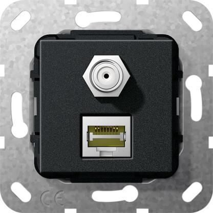 Розетка двойная MJ RJ45-SAT-F Gira System 55 6a кат черный матовый 569710