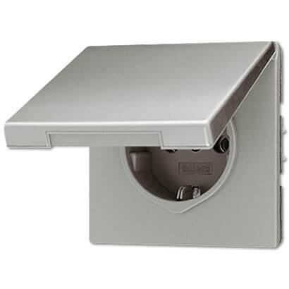 Розетка с заземлением с крышкой безвинтовой зажим Jung LS 990 edelstahl ES2520KL