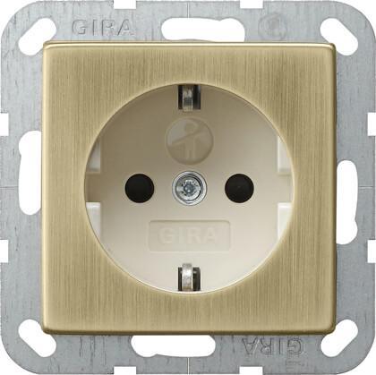 Розетка Gira System 55 Schuko с/з со шторками 16A 250V безвинтовой зажим бронза/кремовый 0453613