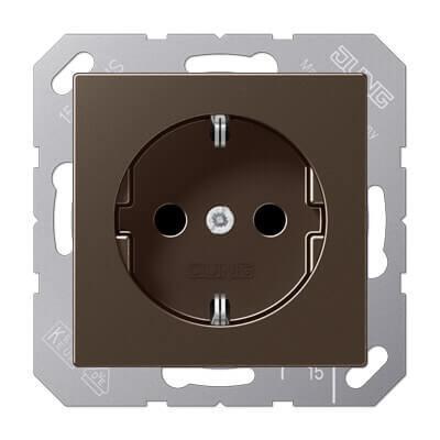 Розетка с заземлением безвинтовой зажим Jung A 500 мокка A1520MO