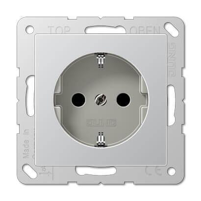 Розетка с заземлением безвинтовой зажим Jung A 500 алюминий A520AL