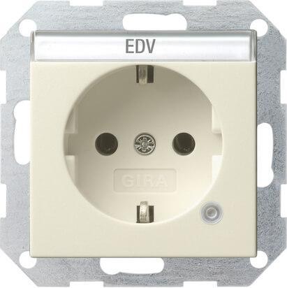 Розетка Gira System 55 Schuko с/з с подсветкой 16A 250V безвинтовой зажим кремовый  глянцевый 045201