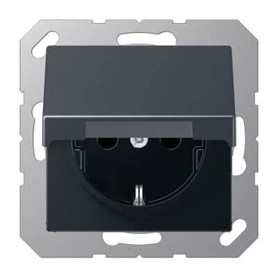 Розетка с заземлением с крышкой безвинтовой зажим Jung A 500 антрацит A1520BFKLANM