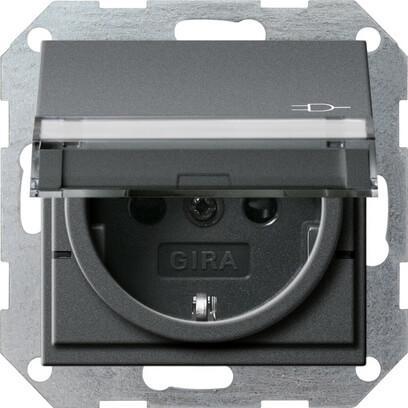 Розетка Gira System 55 Schuko с/з со шторками крышкой 16A 250V безвинтовой зажим антрацит 276228