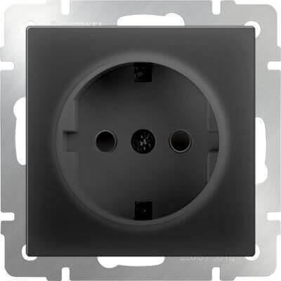 Розетка Werkel с заземлением и шторками черный матовый WL08-SKGS-01-IP44 4690389054228
