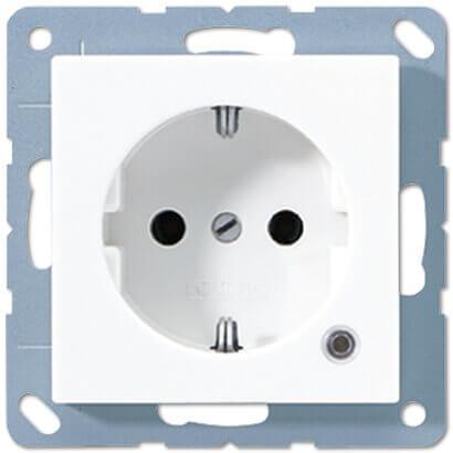 Розетка с заземлением с защитными шторками с индикацией напряжения безвинтовой зажим Jung A 500 белая A520KOWW