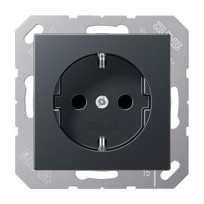 Розетка с заземлением с защитными шторками безвинтовой зажим Jung A 500 антрацит A1520BFKIANM