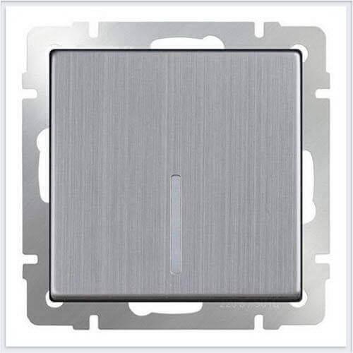 Выключатель Werkel одноклавишный проходной с подсветкой глянцевый никель WL02-SW-1G-2W-LED 4690389059209