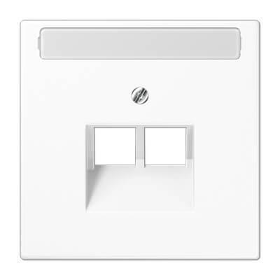 Накладка 2-ой наклонной телефонной/компьютерной розетки с полем для надписи Jung LS 990 белая LS969-2NAUAWW