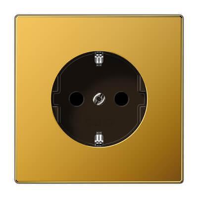 Розетка с заземлением с защитными шторками безвинтовой зажим Jung LS 990 золото LS520KIGGO
