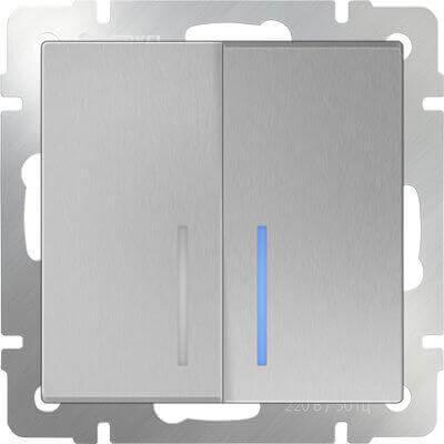 Выключатель Werkel двухклавишный с подсветкой серебряный WL06-SW-2G-LED 4690389053870