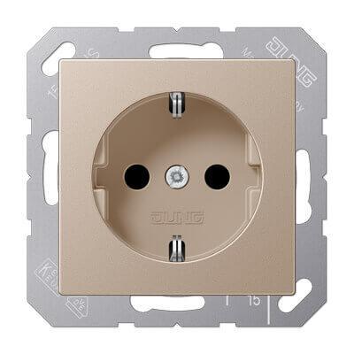 Розетка с заземлением с защитными шторками безвинтовой зажим Jung A 500 шампань A1520KICH