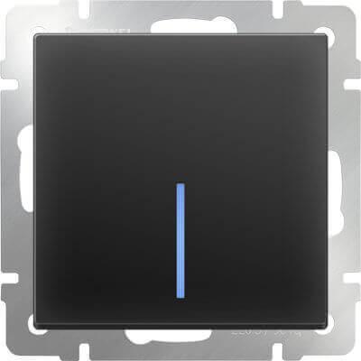 Выключатель Werkel одноклавишный с подсветкой черный матовый WL08-SW-1G-LED 4690389054174