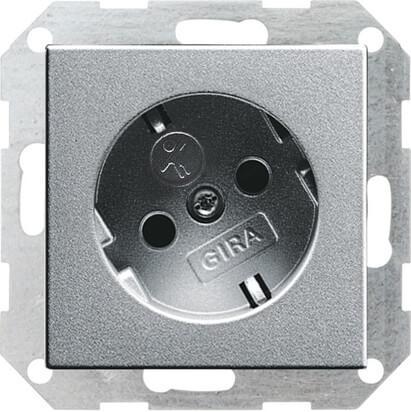 Розетка Gira System 55 Schuko с/з со шторками 16A 250V безвинтовой зажим алюминий 041826