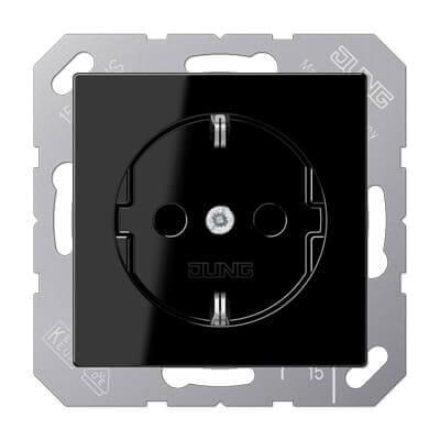 Розетка с заземлением безвинтовой зажим Jung A 500 черная A1520SW