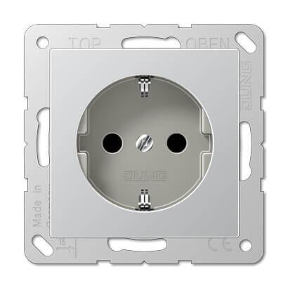 Розетка с заземлением с защитными шторками винтовой зажим Jung A 500 алюминий A521KIAL
