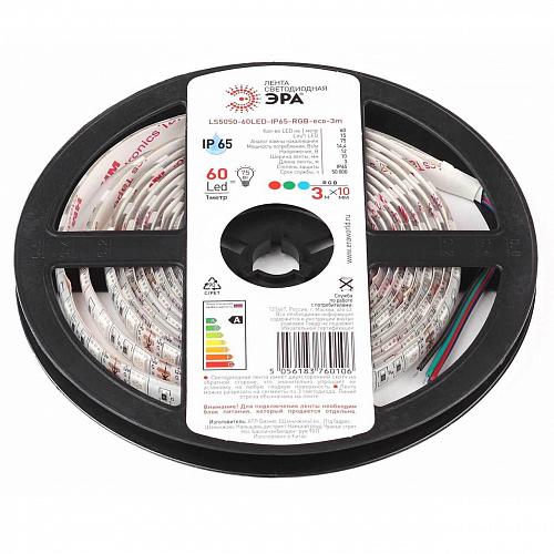Светодиодная влагозащищенная лента ЭРА 14,4W/m 60LED/m 5050SMD RGB 3M LS5050-60LED-IP65-RGB-eco-3m Б0035607
