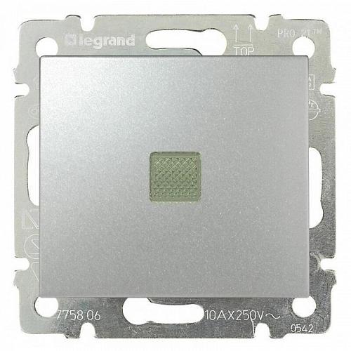 Переключатель одноклавишный на 2 направления Legrand Valena 10A 250V с подсветкой алюминий 770126