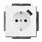 Розетка ABB Basic55 Schuko с/з 16A 250V со шторками USB безвинтовой зажим chalet-белый 2CKA002011A6196 - фото №1