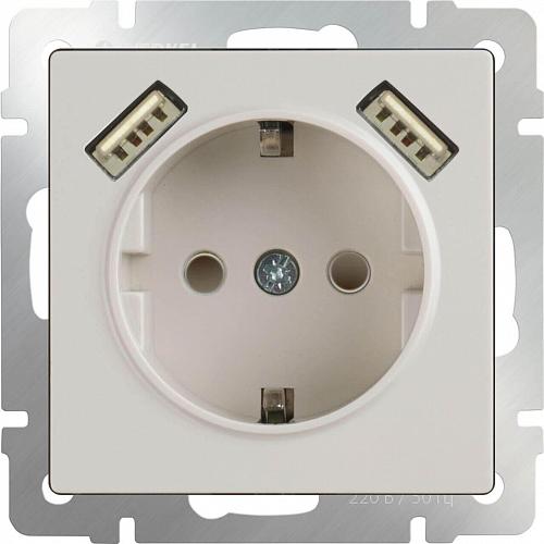 Розетка Werkel с заземлением, шторками и USBx2 слоновая кость WL03-SKGS-USBx2-IP20 4690389073205