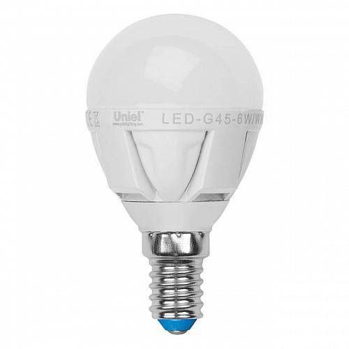 Лампа светодиодная Uniel E14 7W 3000K матовая LED-G45-7W/WW/E14/FR PLP01WH UL-00000773