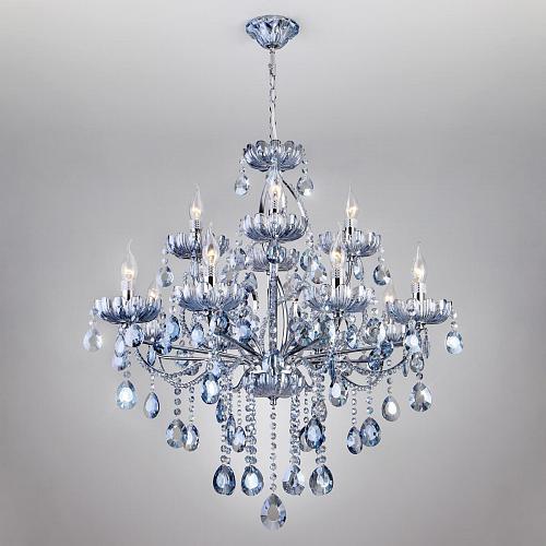 Подвесная люстра Eurosvet 3015/12 хром/лазурный хрусталь Strotskis