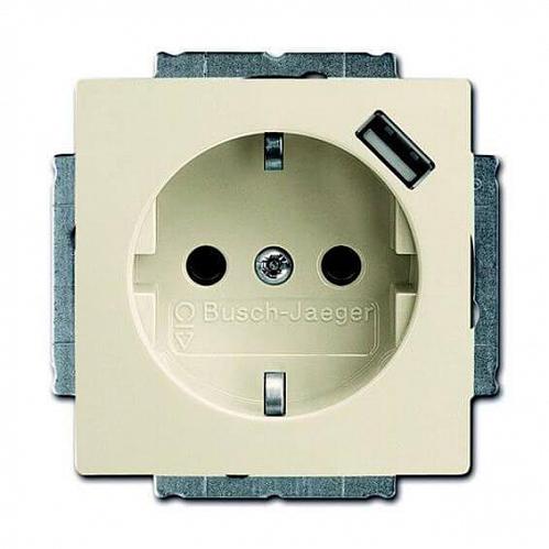 Розетка ABB Basic55 Schuko с/з 16A 250V со шторками USB безвинтовой зажим слоновая кость 2CKA002011A6192