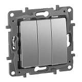 Выключатель трехклавишный Legrand Etika 10A 250V алюминий 672413