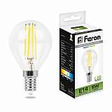 Лампа светодиодная филаментная Feron E14 5W 4000K прозрачная LB-61 25579