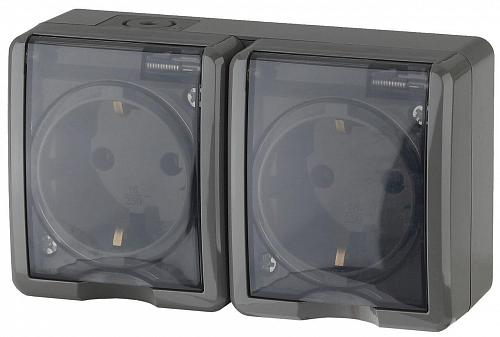 Розетка ЭРА Эксперт 2х2P+E IP54 со шторками 16A 250V 11-2404-03 Б0020719