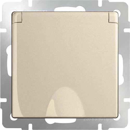 Розетка Werkel с заземлением с защитной крышкой и шторками шампань WL11-SKGSC-01-IP44 4690389124570