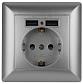 Розетка ЭРА Intro Solo Schuko P+E 16A 250V со шторками 2хUSB серебро 4-410-03 Б0043405 - фото №1
