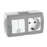 Выключатель - розетка Mono Electric Octans IP20 двухклавишный - 2К+З бело-серый 104-020001-181