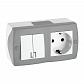 Выключатель - розетка Mono Electric Octans IP20 двухклавишный - 2К+З бело-серый 104-020001-181 - фото №1
