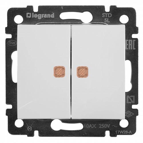 Переключатель двухклавишный Legrand Valena 10A 250V с подсветкой белый 774213