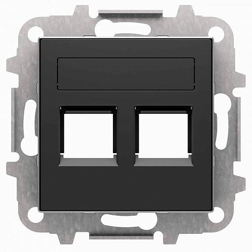 Лицевая панель ABB Sky розетки 2хRJ12/RJ45 со шторками полем для надписи чёрный бархат 2CLA851820A1501