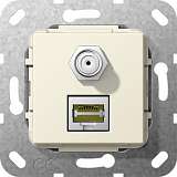 Розетка двойная MJ RJ45-SAT-F Gira System 55 6a кат кремовый глянцевый 569701