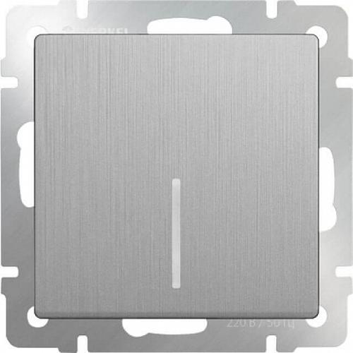 Выключатель Werkel одноклавишный с подсветкой серебряный рифленый WL09-SW-1G-LED 4690389085130