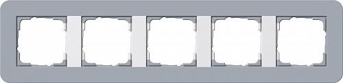 Рамка 5-постовая Gira E3 серо-голубой/белый глянцевый 0215414