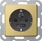 Розетка Gira System 55 Schuko с/з со шторками 16A 250V безвинтовой зажим латунь/черный 0453604 - фото №1