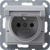 Розетка Gira System 55 с/з со шторками крышкой 16A 250V безвинтовой зажим алюминий 048826