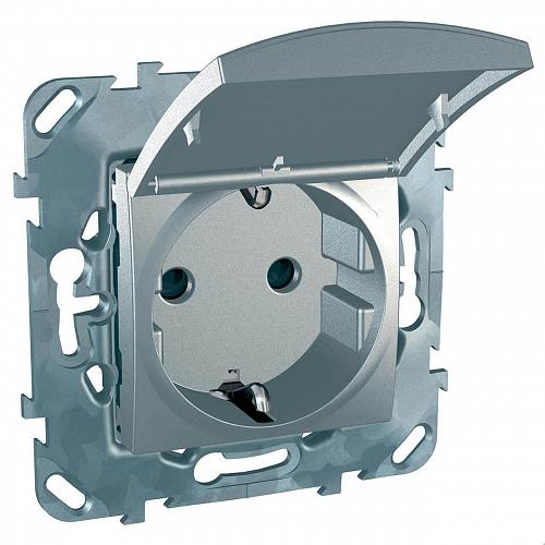 Розетка Schneider Electric Unica с/з со шторкамии крышкой 16A 250V MGU5.037.30TAZD