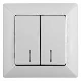 Выключатель двухклавишный ЭРА Intro Solo 10A 250V с подсветкой белый 4-105-01 Б0043291