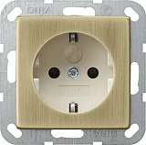 Розетка Gira System 55 Schuko с/з со шторками 16A 250V безвинтовой зажим бронза/кремовый 0453613