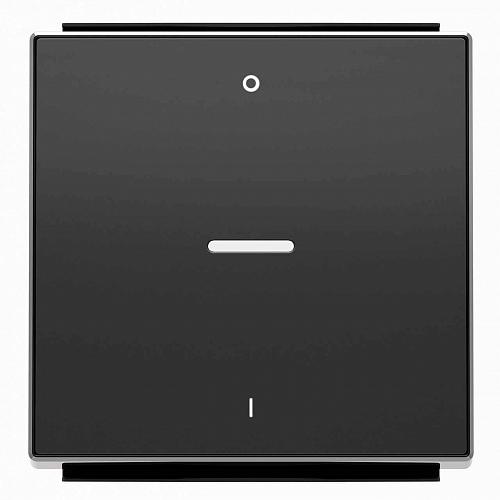 Лицевая панель ABB Sky выключателя одноклавишного с подсветкой символом I/O чёрный бархат 2CLA850140A1501