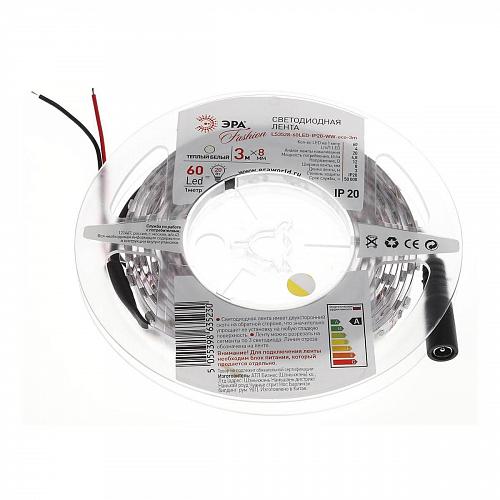 Светодиодная лента ЭРА 4,8W/m 60LED/m 3528SMD теплый белый 3M LS3528-60LED-IP20-WW-eco-3m Б0002324