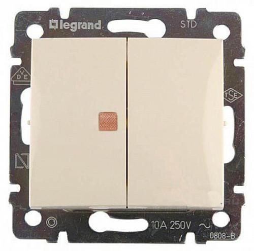 Переключатель двухклавишный Legrand Valena 10A 250V с подсветкой cлоновая кость 774345