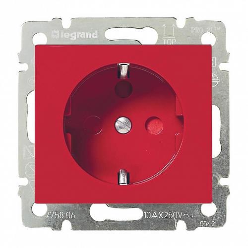 Розетка 2К+З Legrand Valena 16A 250V с/з со шторками винтовой зажим красная 774327
