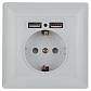 Розетка ЭРА Intro Solo Schuko P+E 16A 250V со шторками 2хUSB белый 4-410-01 Б0043403 - фото №1