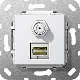 Розетка двойная MJ RJ45-SAT-F Gira System 55 6a кат чисто-белый глянцевый 569703